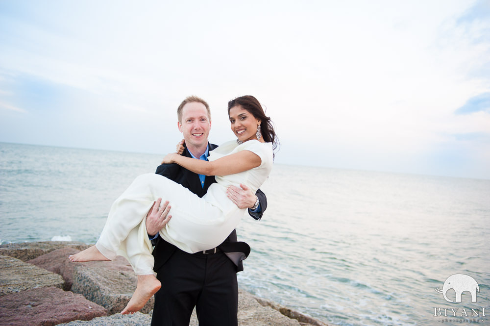 American Fiance picking up Indian Fiance during Indian Engagement