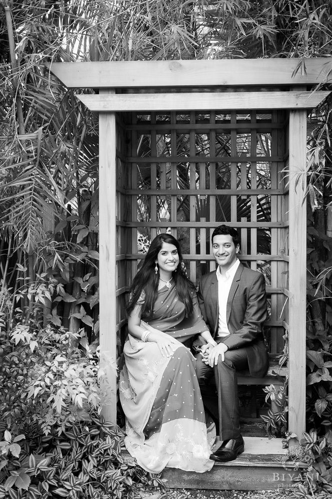 Black and White photo of Florida Engagement Photography at Japanese Pagoda, Sunken Gardens in St. Petersburg Florida