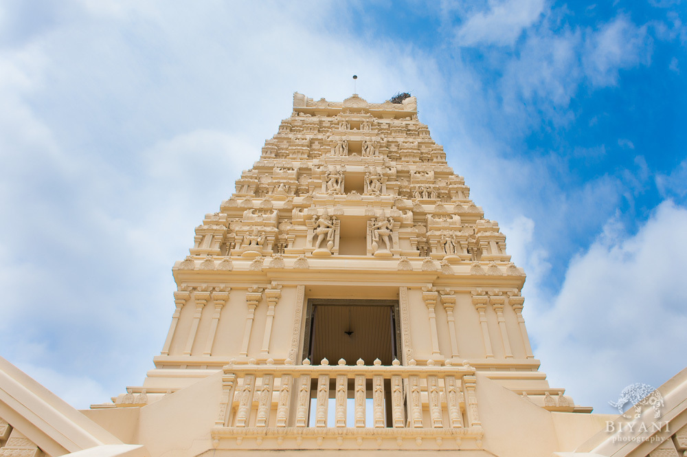 Wide Angle shot of Hindu Temple of Florida in Tampa Florida on a sunny day during an Indian Engagement Shoot