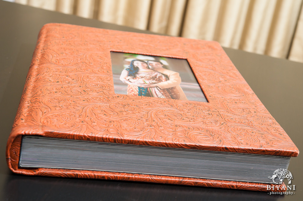 Leather Bound Indian Wedding Album with Cameo Photo