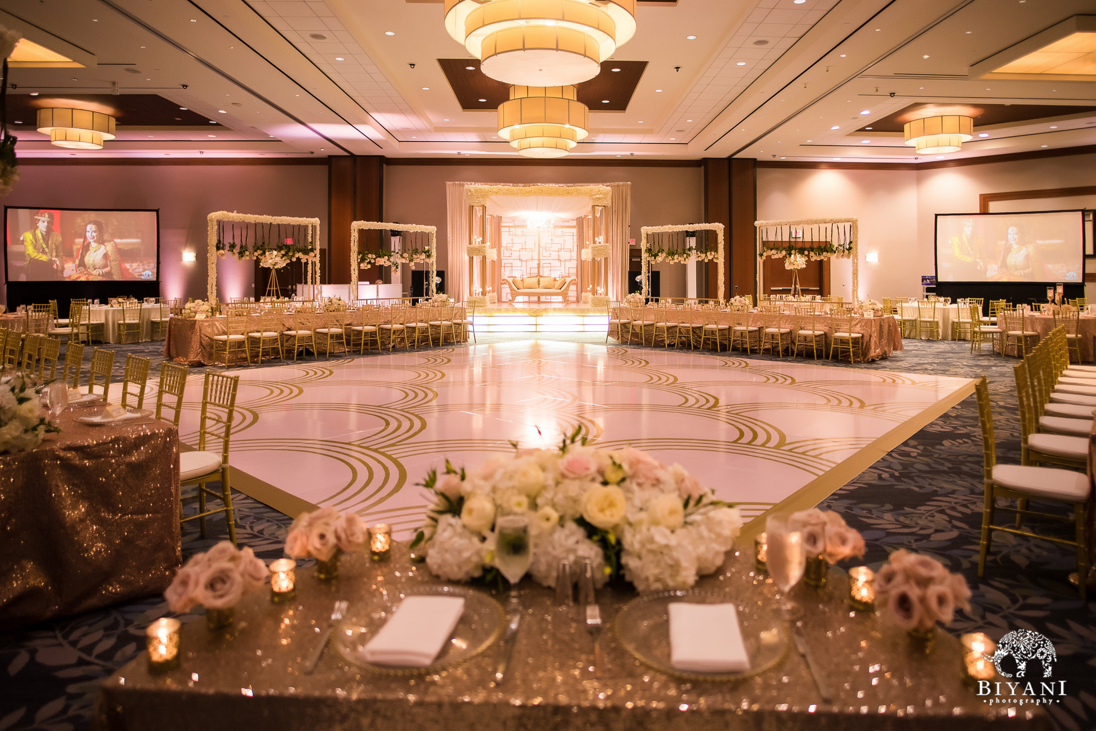 Reception hall for fusion Indian American wedding