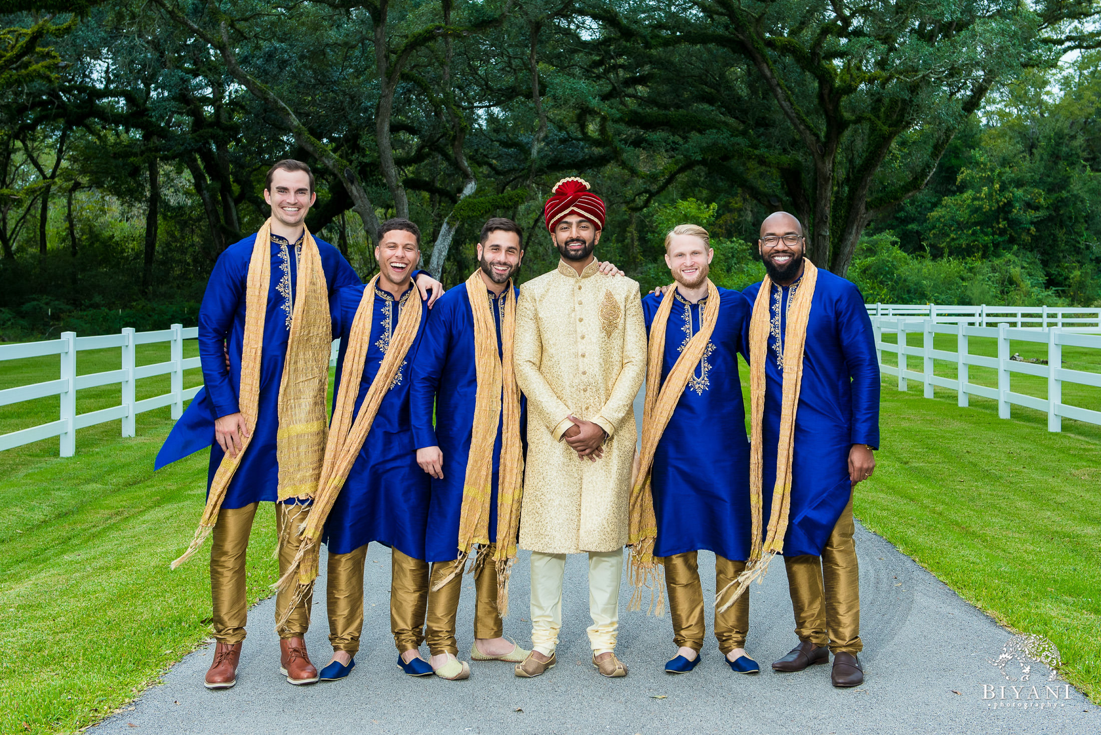 Outdoor Telugu Wedding Ceremony Groom and Groomsmen 