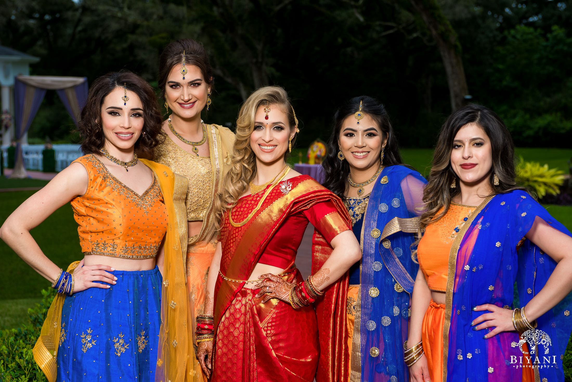 Outdoor Telugu Wedding Ceremony Bridesmaids and Bride 