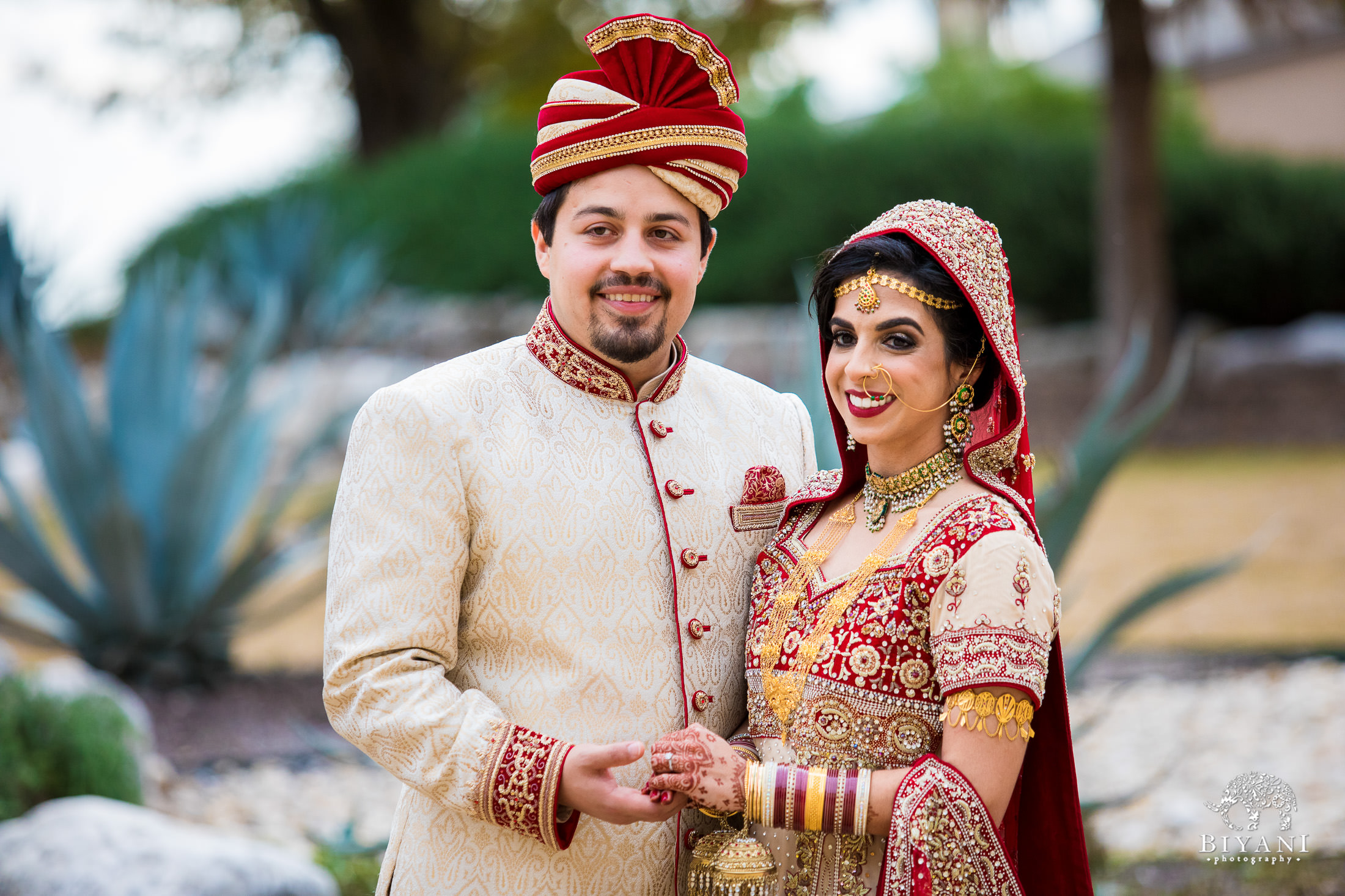 Indian Fusion Bride and Groom Portraits after the first look outdoors in San Antonio, Tx.
