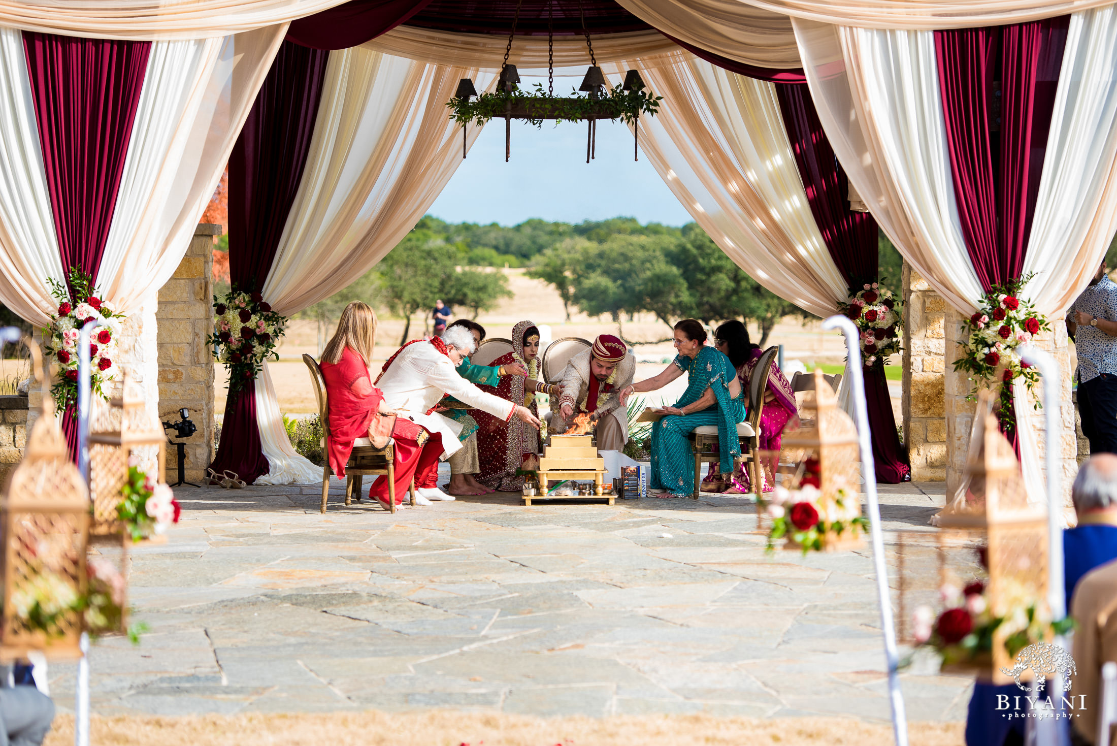 Indian Fusion Wedding ceremony fire outdoors in San Antonio, Tx. 