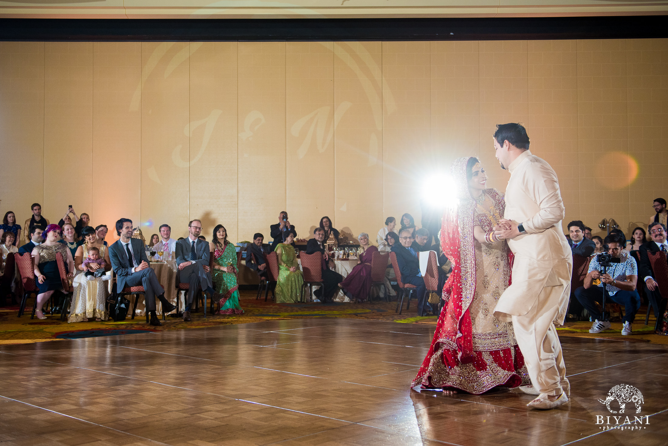 Indian Fusion Wedding Reception first dance with bride and groom 