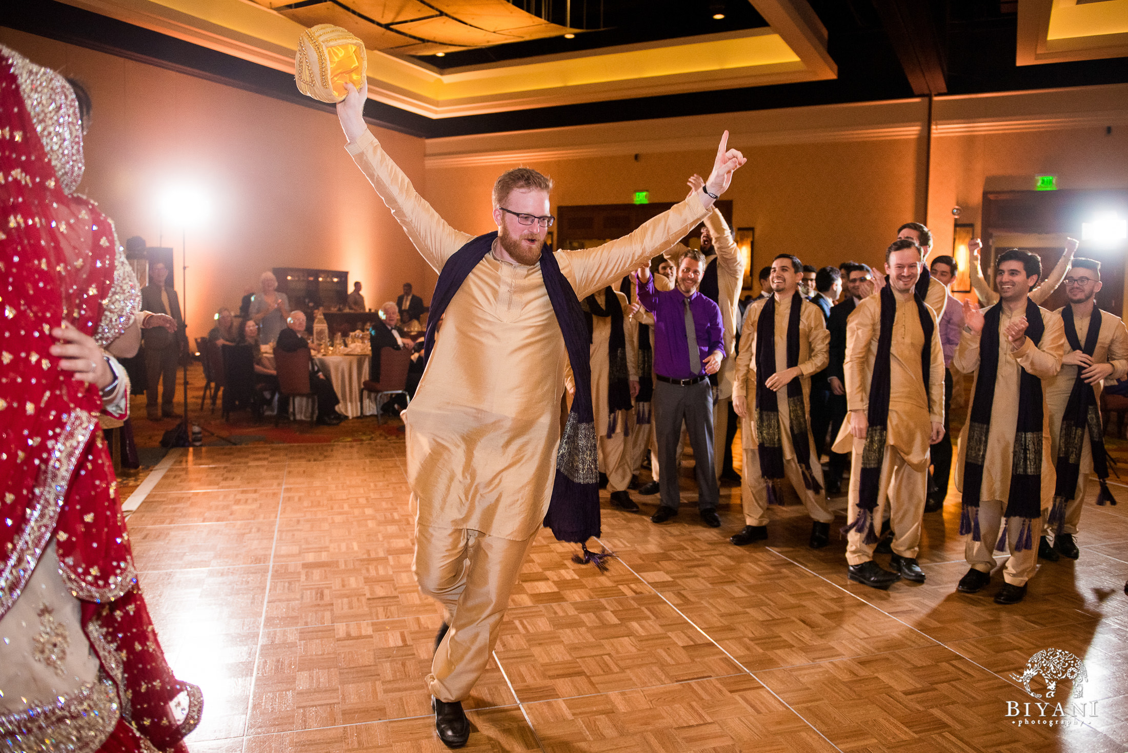 Indian Fusion Wedding Reception party games with the bride and groomsmen 