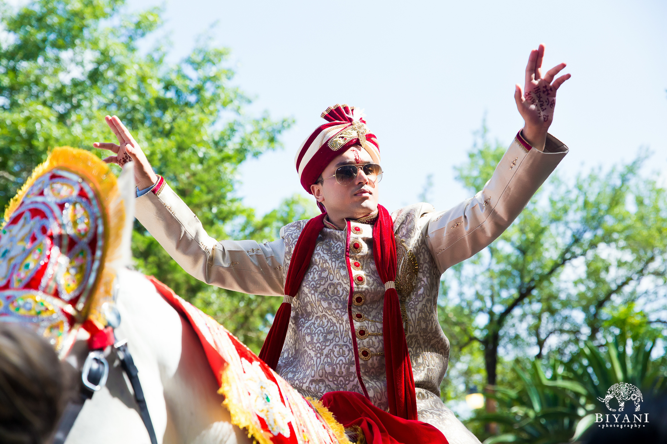 Indian groom during baraat 